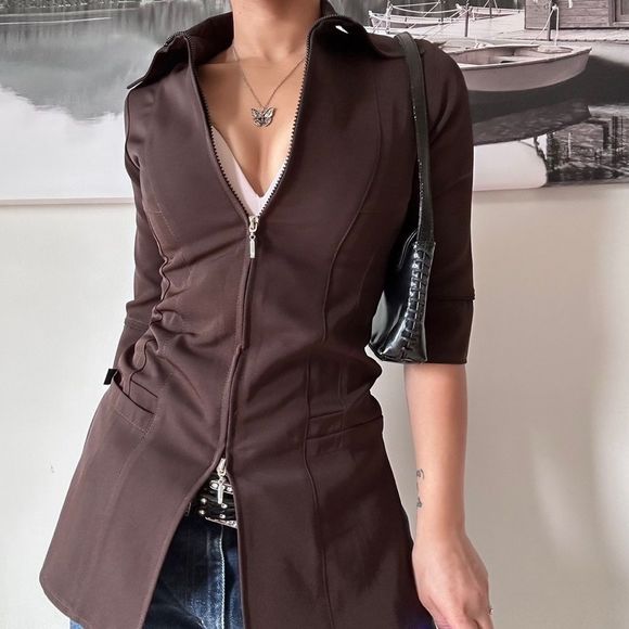 Vintage Tops - Vintage 90s brown preppy going out soft grunge blouse